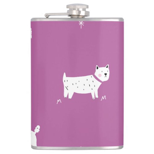 Purple Poodle Monochrome Retro Pattern Flask