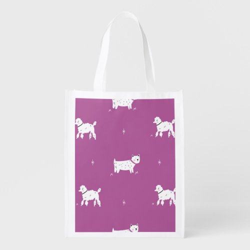 Purple Poodle Monochrome Retro Pattern Grocery Bag