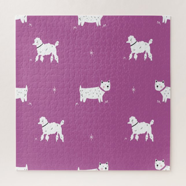 Purple Poodle: Monochrome Retro Pattern Jigsaw Puzzle (Vertical)