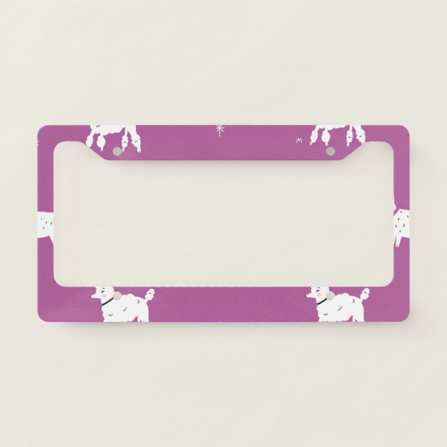 Purple Poodle: Monochrome Retro Pattern License Plate Frame (Front)