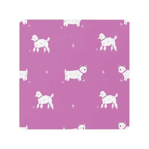 Purple Poodle Monochrome Retro Pattern Metal Print