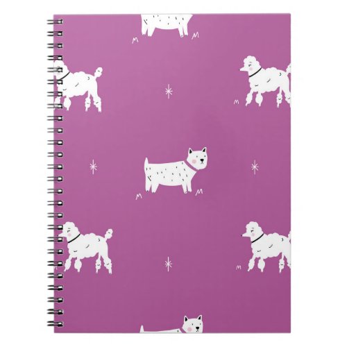 Purple Poodle Monochrome Retro Pattern Notebook