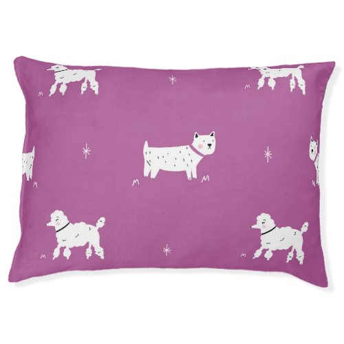 Purple Poodle Monochrome Retro Pattern Pet Bed