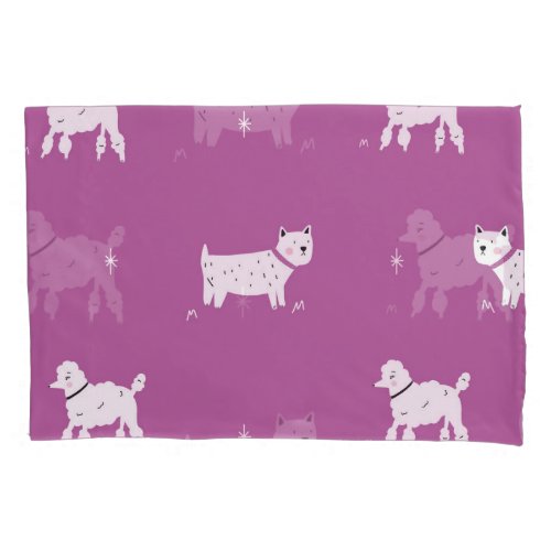 Purple Poodle Monochrome Retro Pattern Pillow Case
