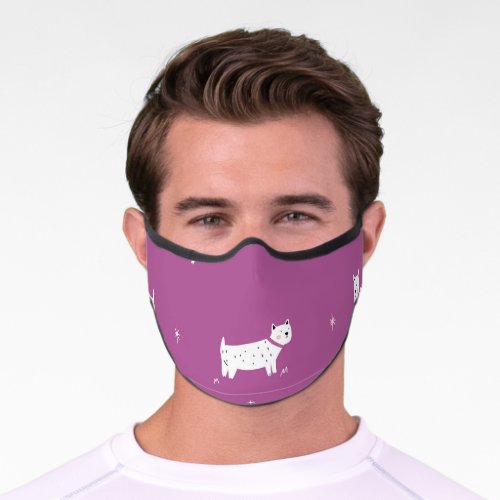 Purple Poodle Monochrome Retro Pattern Premium Face Mask