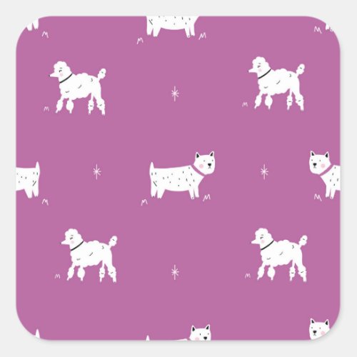 Purple Poodle Monochrome Retro Pattern Square Sticker