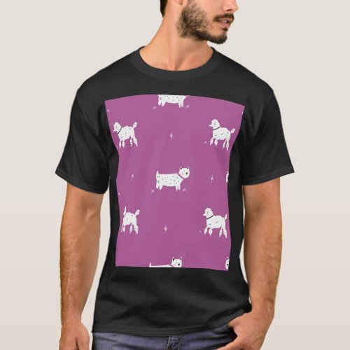 Purple Poodle Monochrome Retro Pattern T_Shirt