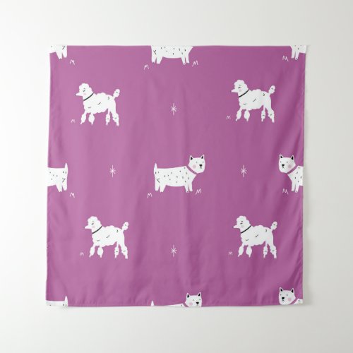 Purple Poodle Monochrome Retro Pattern Tapestry