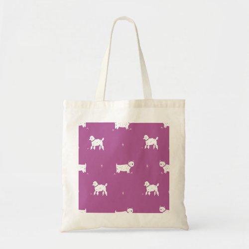 Purple Poodle Monochrome Retro Pattern Tote Bag