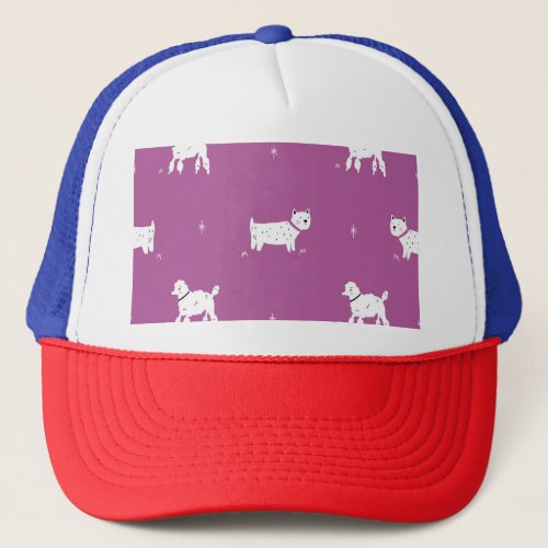 Purple Poodle Monochrome Retro Pattern Trucker Hat