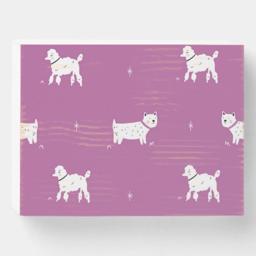 Purple Poodle Monochrome Retro Pattern Wooden Box Sign
