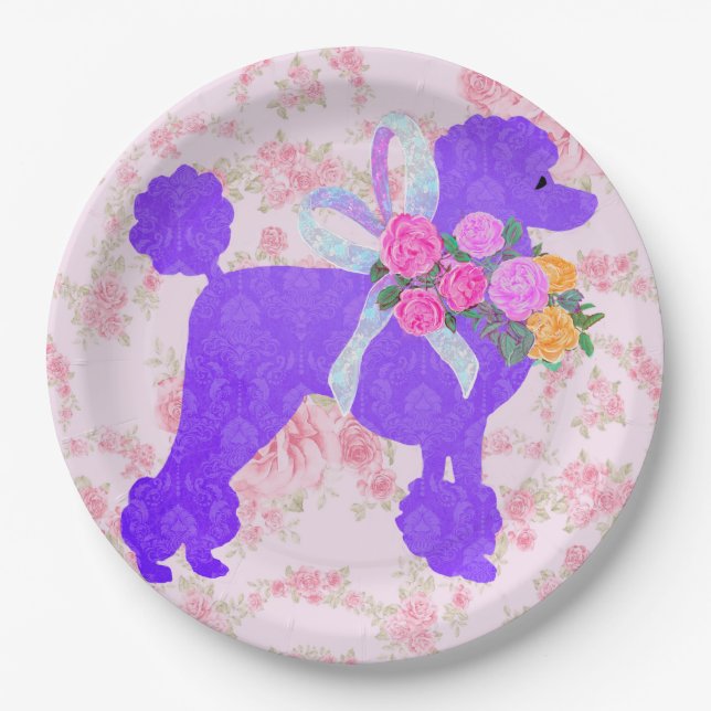 Purple Poodle Party Supplies Paper Plates (Front)
