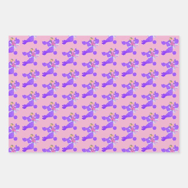 Purple Poodle  Wrapping Paper Sheets (Front)