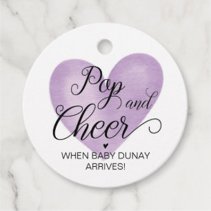 Purple Pop and Cheer Baby Shower Favor Tags