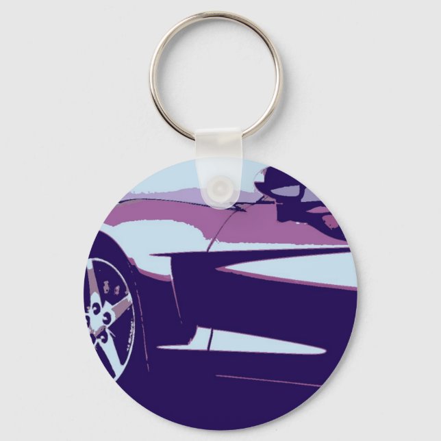 Purple Pop Art Corvette Keychain (Front)