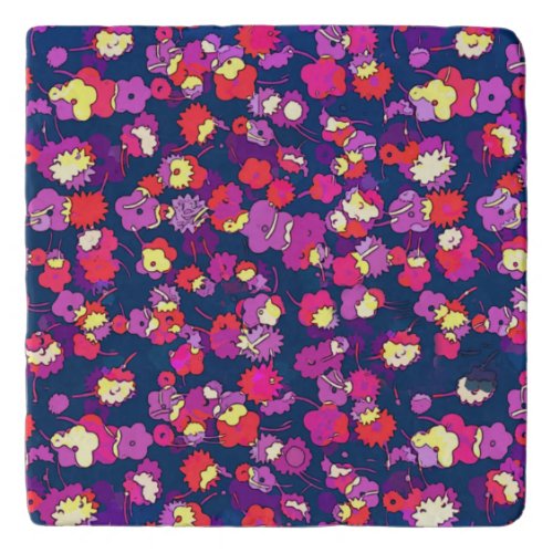 Purple Pop Art Floral Flowers Marble Trivet