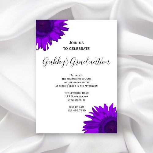 Purple Pop Art Flower Graduation Party Invitation
