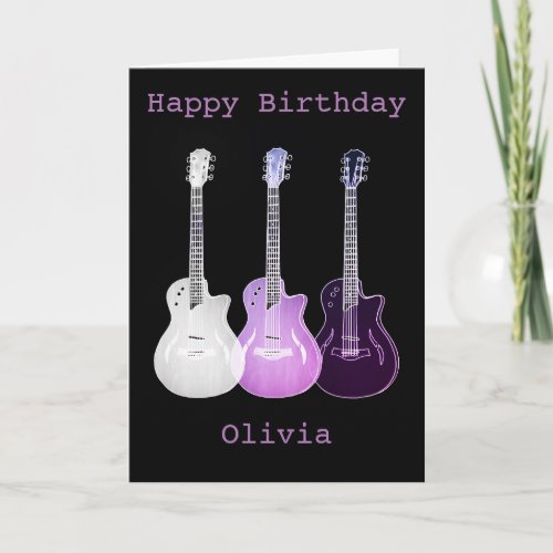 Purple Pop Art Music Guitar Add Name Olivia Card