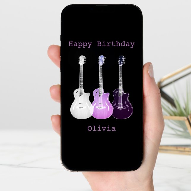Purple Pop Art Music Guitar Custom Name Card (Front Digital)