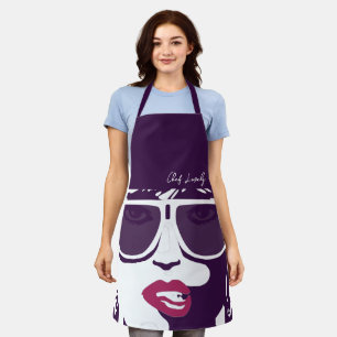 Purple Pop Art Pretty Woman Sunglasses Pink Lips Apron