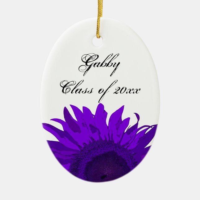 Purple Pop Art Sunflower Graduation Photo Ceramic Ornament (Front)