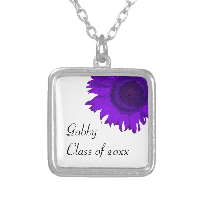 Purple Pop Art Sunflower Graduation Silver Plated Necklace (Front)
