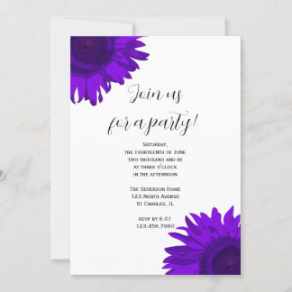 Purple Pop Art Sunflower Party Invitation