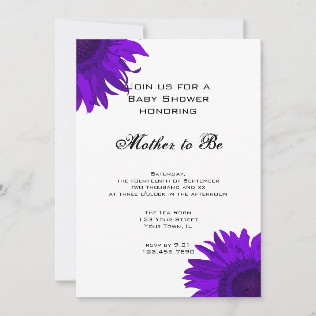 Purple Pop Art Sunflowers Baby Shower Invitation (Front)