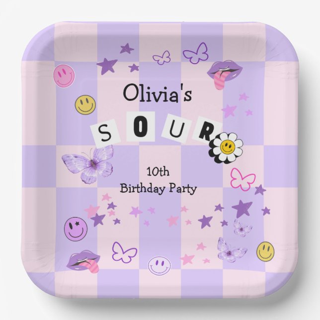 Purple Pop Music Tween Teen Birthday Invitation Paper Plates (Front)