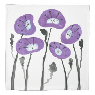 Purple Poppies Duvet Cover in Abstract Style