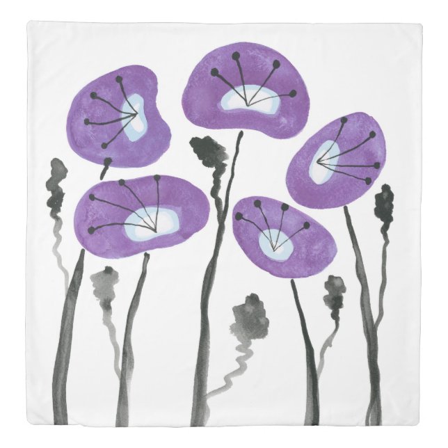 Purple Poppies Duvet Cover in Abstract Style (Front)