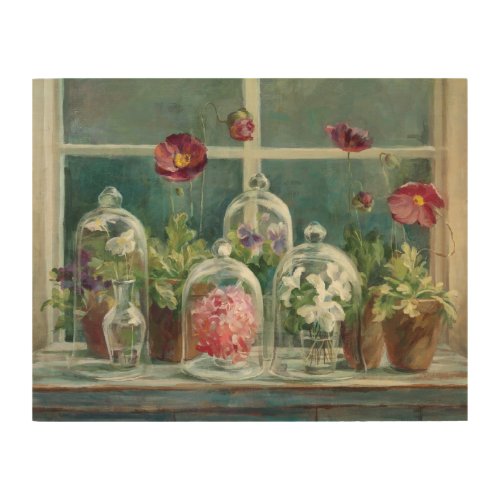 Purple Poppies on a Windowsill Wood Wall Art