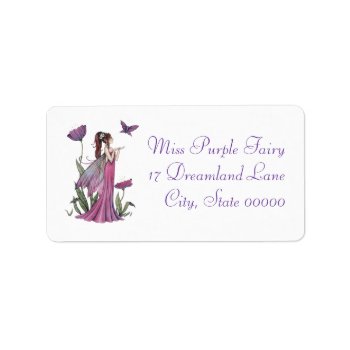 Purple Poppy Fairy And Butterfly Fantasy Art Label by robmolily at Zazzle