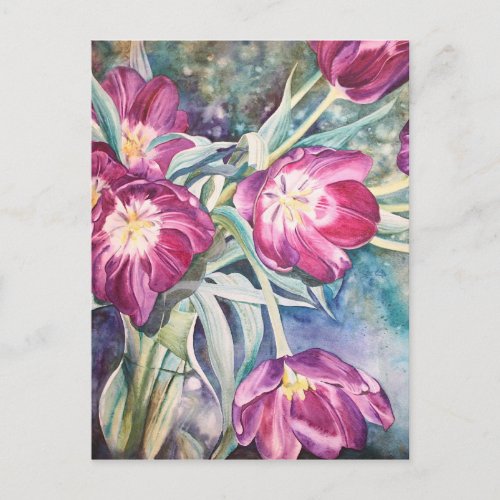 Purple Poppy Floral Watercolor Easter Greetings Holiday Postcard