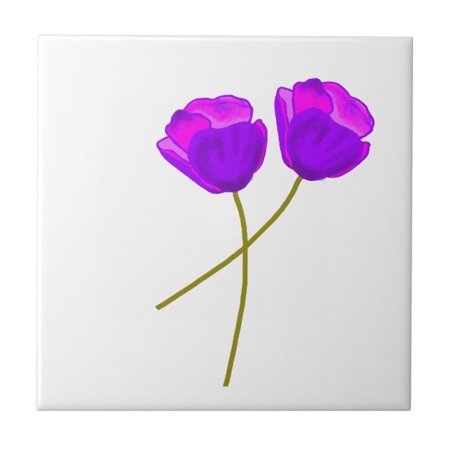 Purple Poppy Flowers   Ceramic Tile (Front)