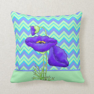 Purple Poppy Green Zizzag Chevron Decorative Throw Pillow