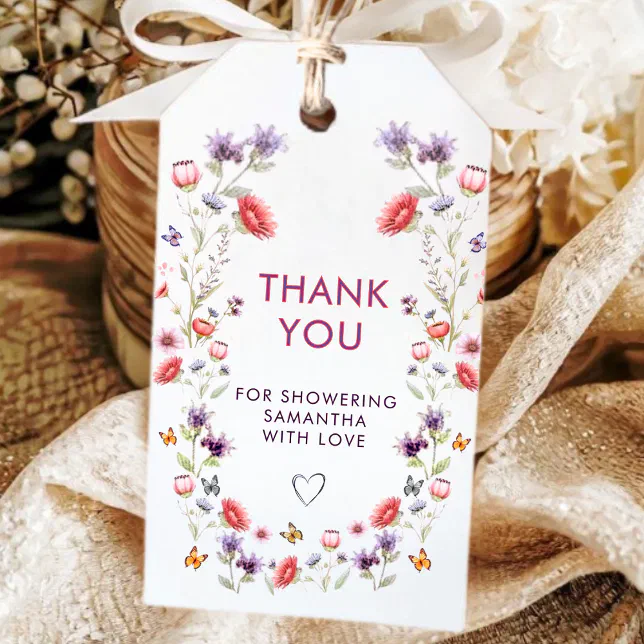 Purple Poppy & Lavender Bridal Shower Thank You Gift Tags | Zazzle