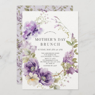 Purple Poppy & Lilac Floral Mother's Day Brunch Invitation