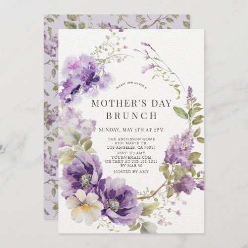 Purple Poppy  Lilac Floral Mothers Day Brunch Invitation