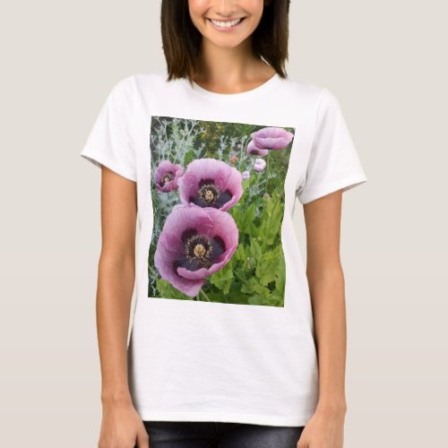 Purple Poppy Poppies Pink Flower Floral Womans T_Shirt