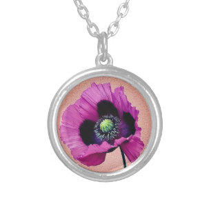 Purple poppy silver plated necklace