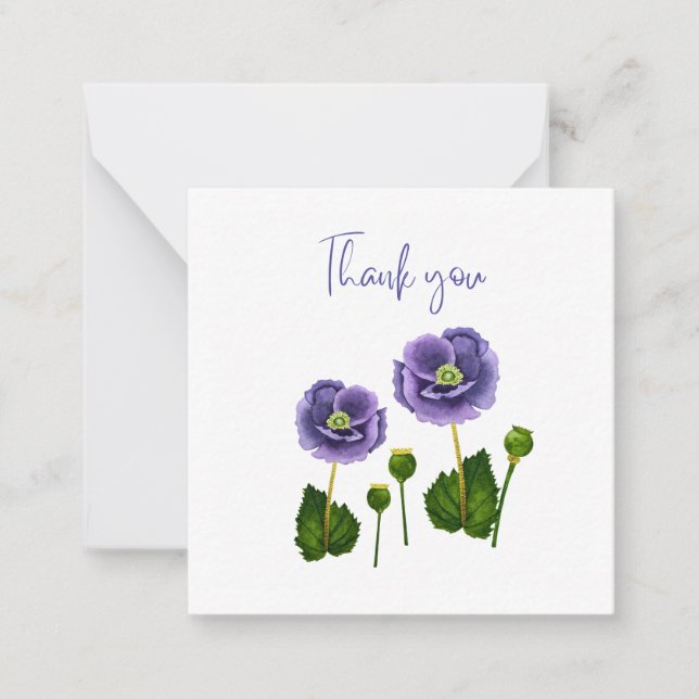 Purple Poppy Thank You Flat Notecard  (Front)