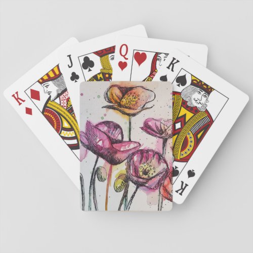 Purple Poppy Watercolor Flower Playing Cards Set