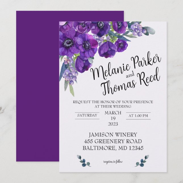 Purple Poppy Wedding invitation (Front/Back)
