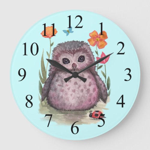 Purple Portly Owlet Cute Owl and Ladybug Clock