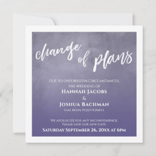 Purple Postponed Wedding Change of Plans Card