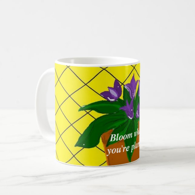 Purple Potted Flowers With Saying Coffee Mug (Front Left)