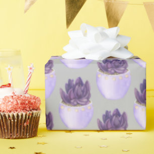 Purple Potted Succulent Wrapping Paper