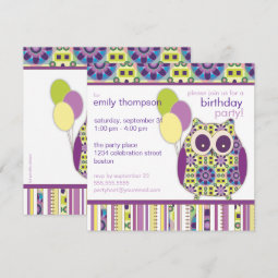 Purple Power Birthday Owl Party Invitation | Zazzle