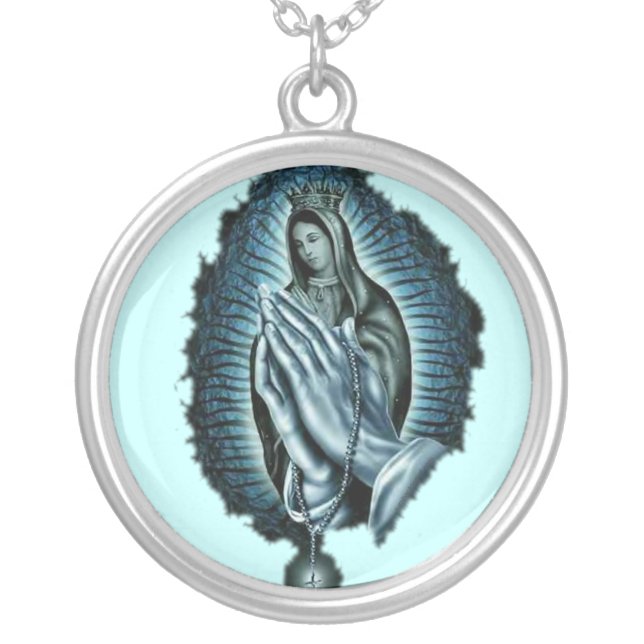 Purple Prayer Blessed Virgin Mary Necklace (Front)